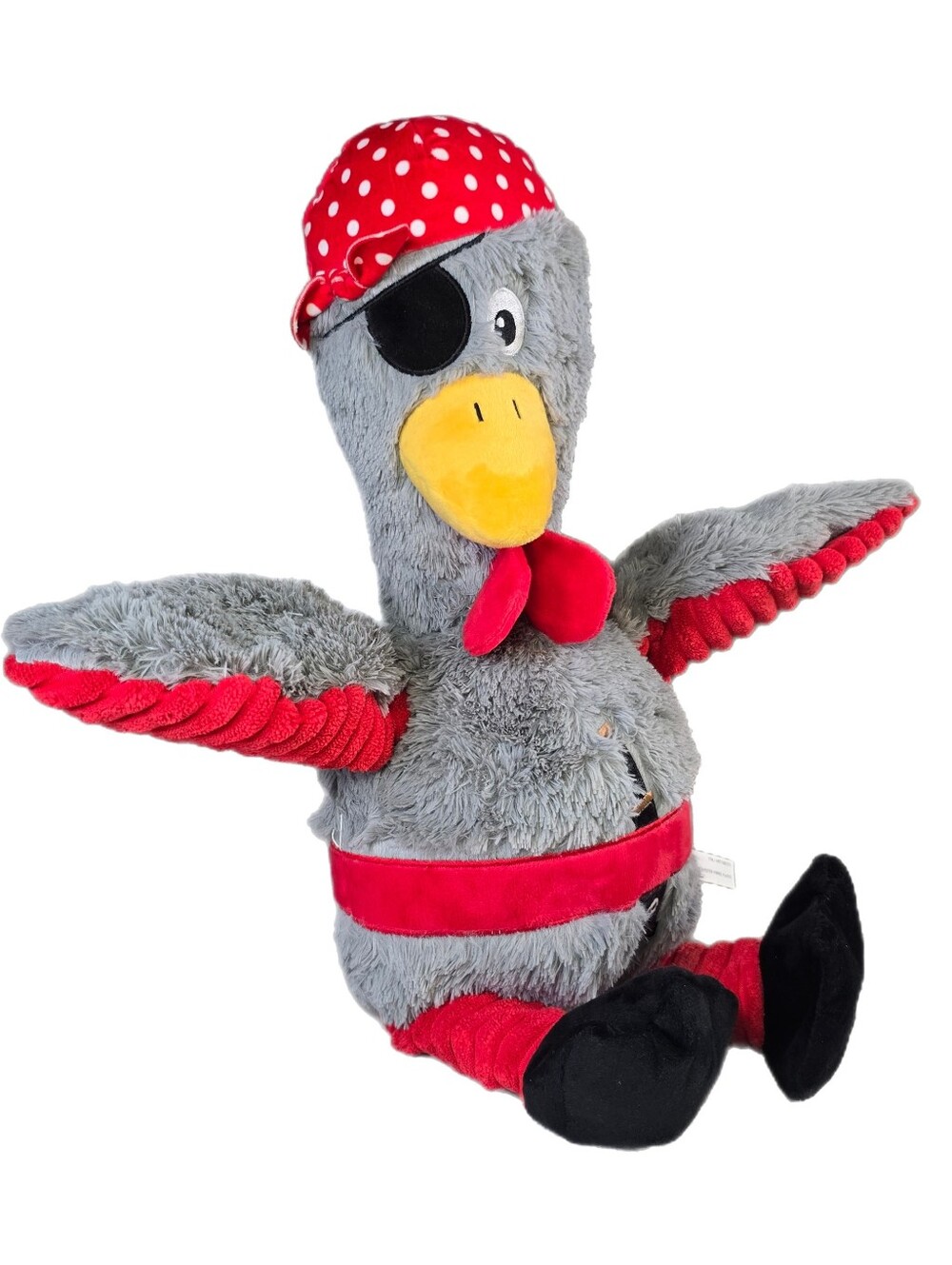 Think Dog Pirate Chickens Plush Interactive Stuffed Toy Dog Toy, Gray/Red VGUC